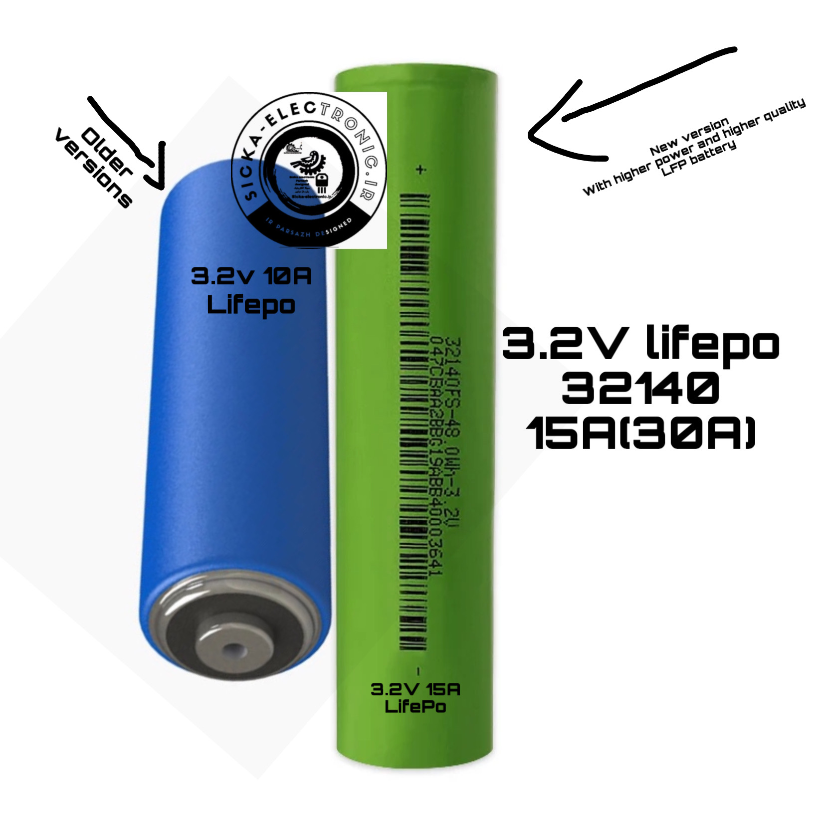 باتری لیتیوم آهن فسفات LiFePo4 )LFP) کپسولی ۱۵ آمپر(۳۰آمپر)با سایز ۳۲۱۴۰ /کیفیت و طول عمر و چگالی انرژی بالا  /قابلیت سفارشی سازی پکیج باتری /قیمت به ازای یک سلول میباشد